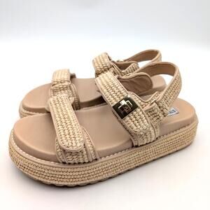 Steve Madden Bigmona Platform Sandals Women's Natural Raffia Size US10M EU40.5